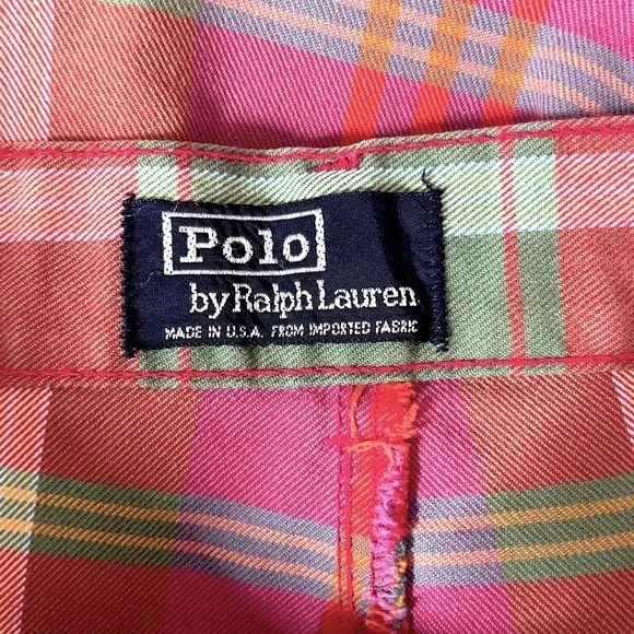 Vintage Polo by Ralph Lauren Mens Madras Plaid Shorts, Pleated, Size 33